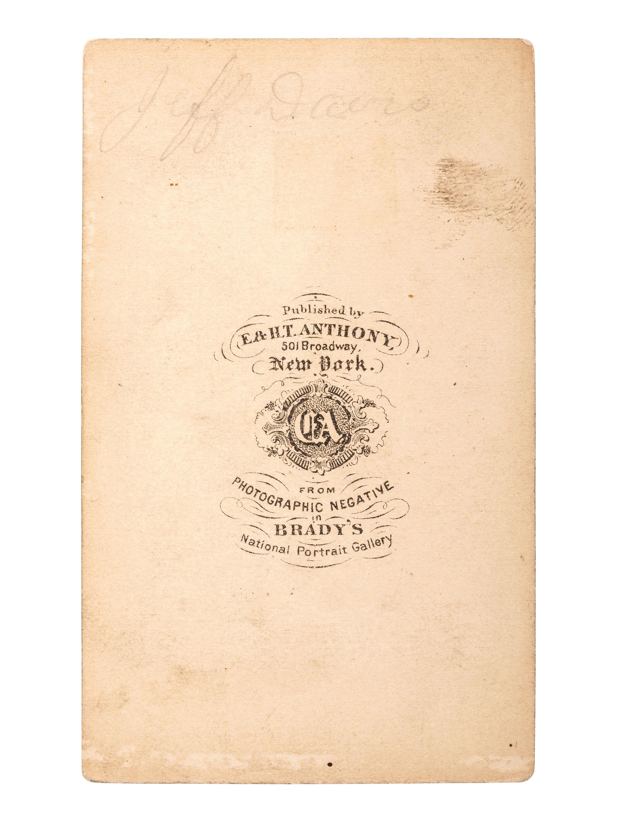 [CIVIL WAR]. DAVIS, Jefferson (1808-1889). Group of 3 items, incl. clipped signature and CDV.