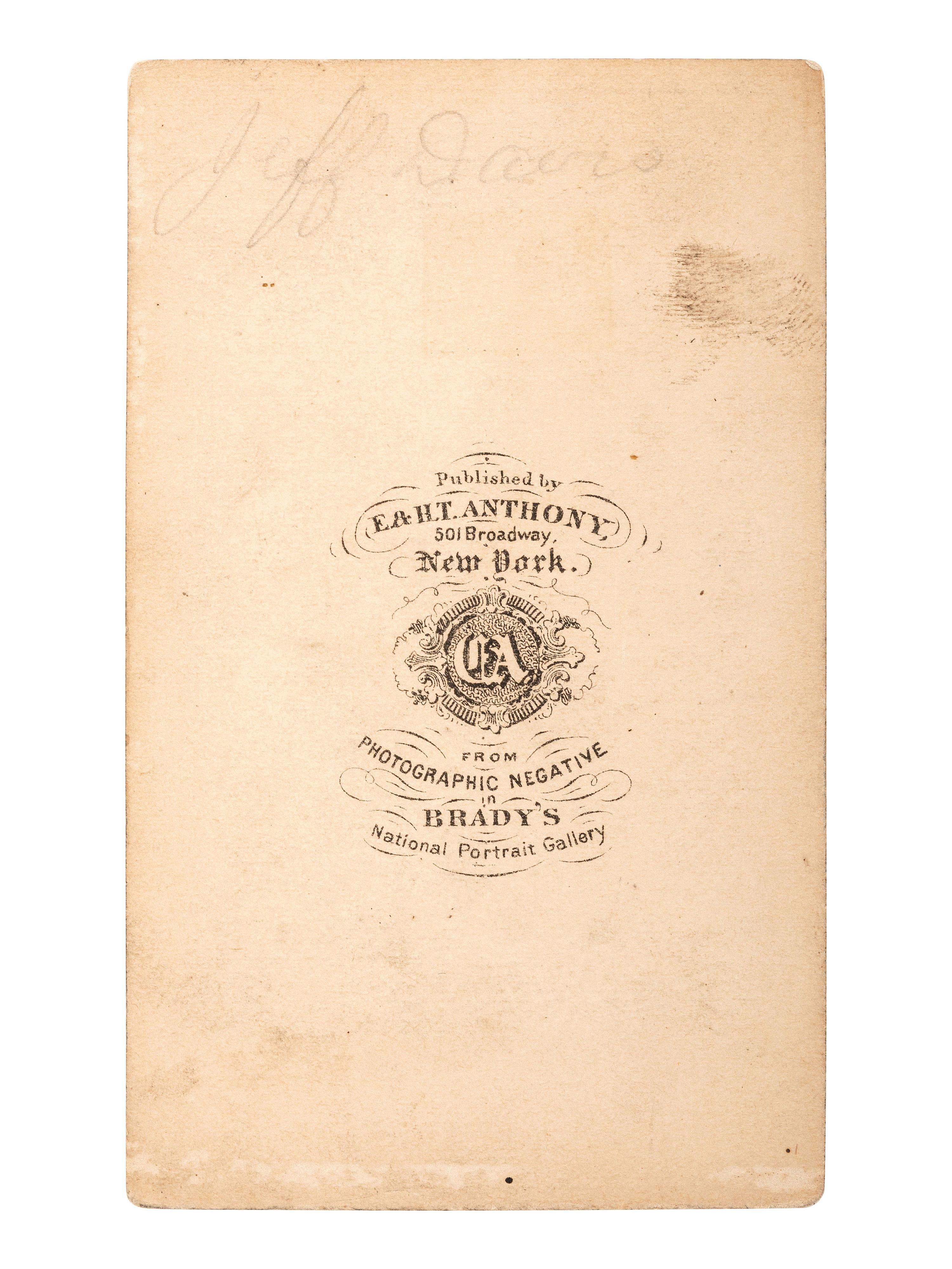 [CIVIL WAR]. DAVIS, Jefferson (1808-1889). Group of 3 items, incl. clipped signature and CDV.
