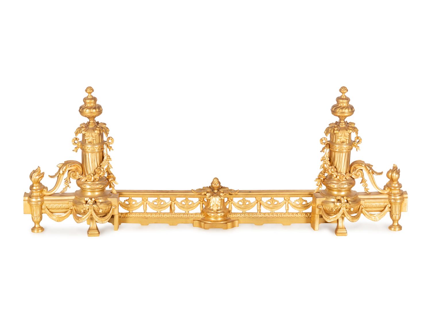 A Napoleon III Style Gilt Bronze Fireplace Suite