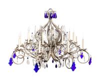 A Set of Three Large Metal and Glass Sixteen-Light Chandeliers