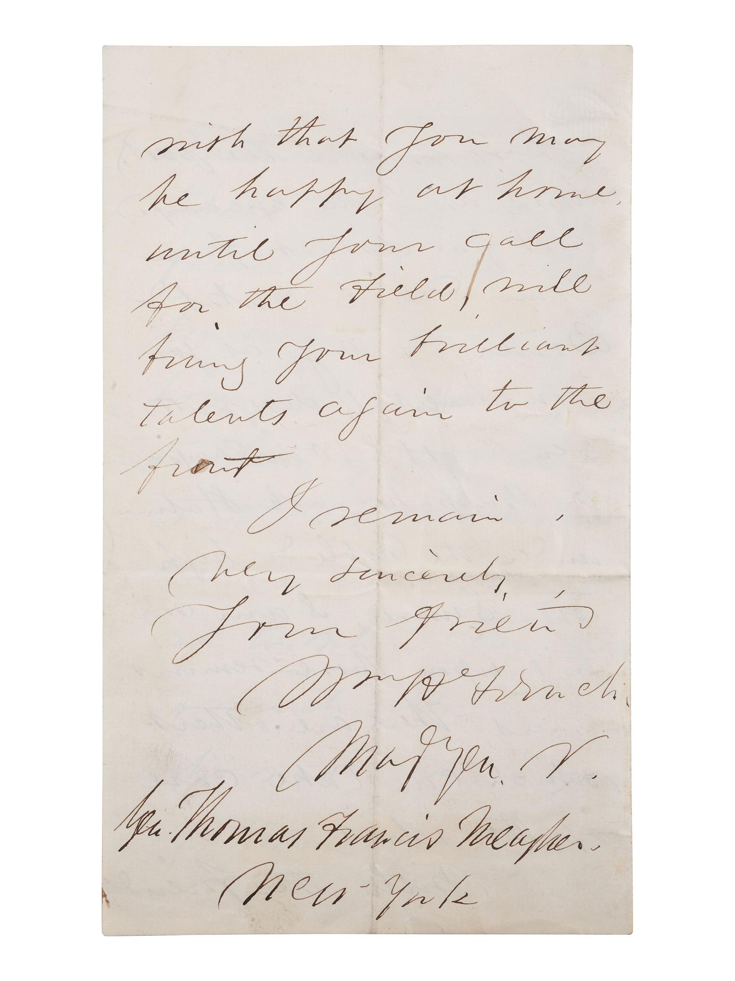 [CIVIL WAR]. ALS to General Thomas Meagher. Headquarters Third Army Corps, 2 September 1863.
