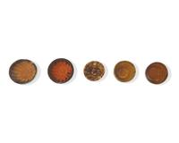 Three Glazed and Manganese Splashed Miniature Turk's Hat Redware Pudding Molds, Pennsylvania, 19th Century
