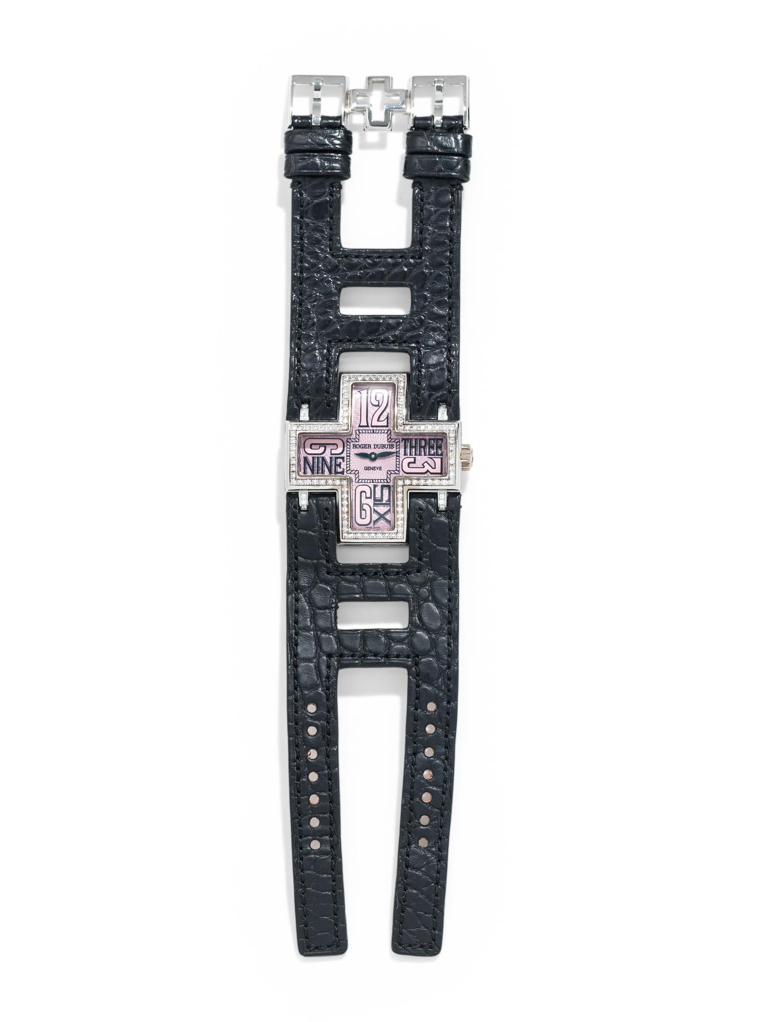 ROGER DUBUIS, 18K WHITE GOLD AND DIAMOND 'FOLLOW ME' WRISTWATCH