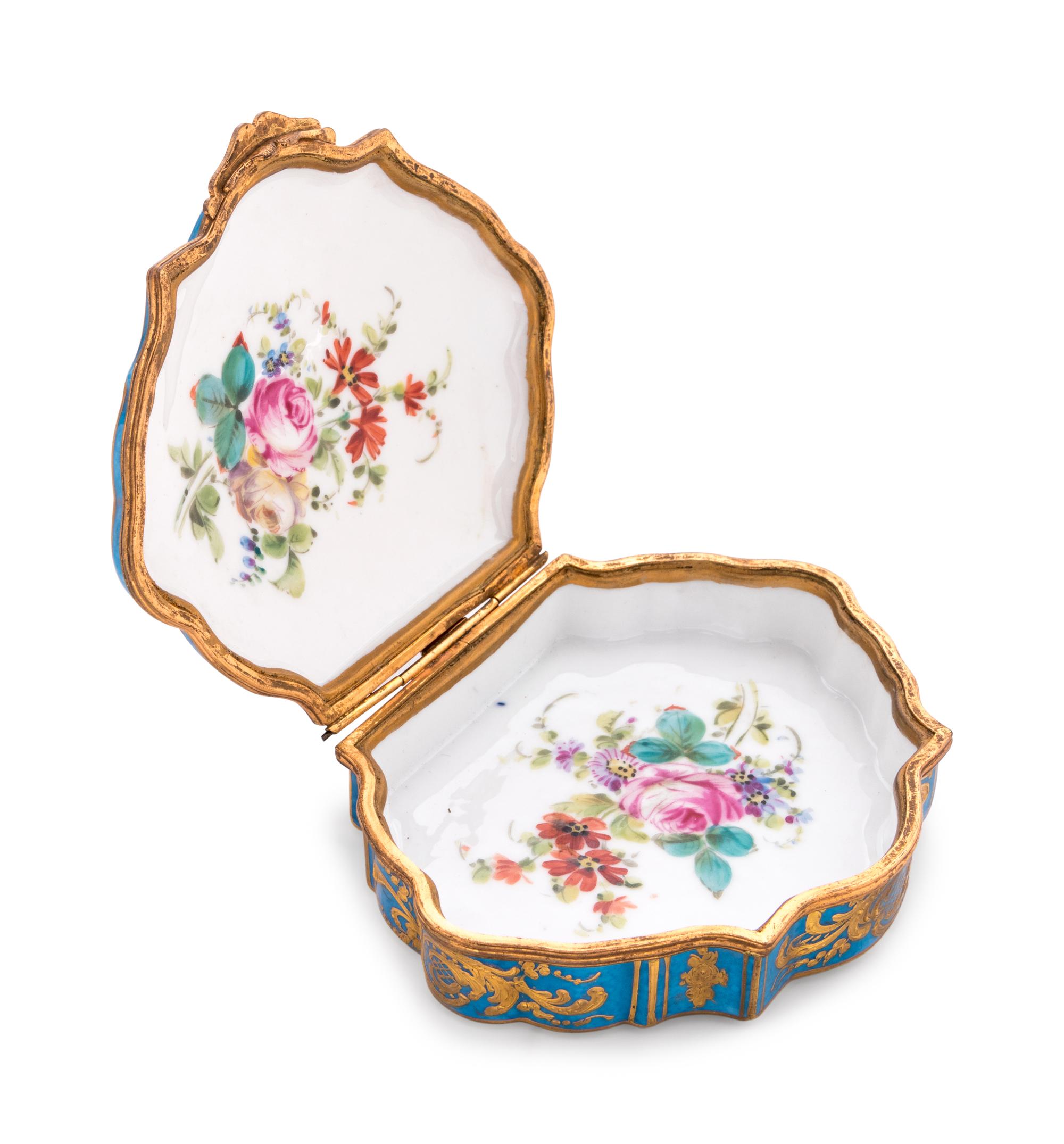 Two Sèvres Style Painted and Parcel Gilt Celeste Blue-Ground Porcelain Articles