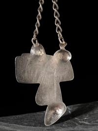 Fred Harvey Era Stamped Silver Saddle Watch Fob, with Turquoise and Copper Accents