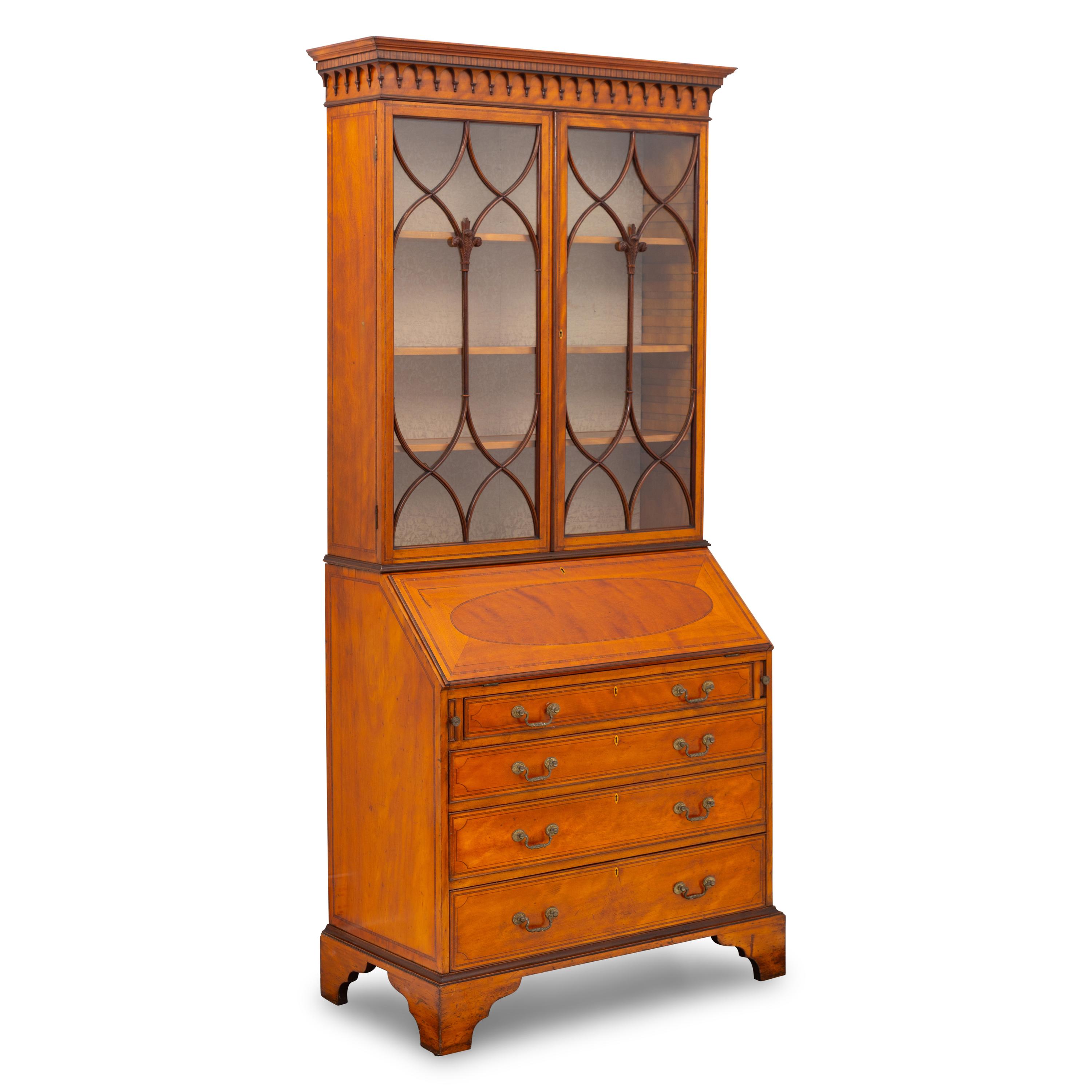 A George III Style Satinwood Bureau Bookcase