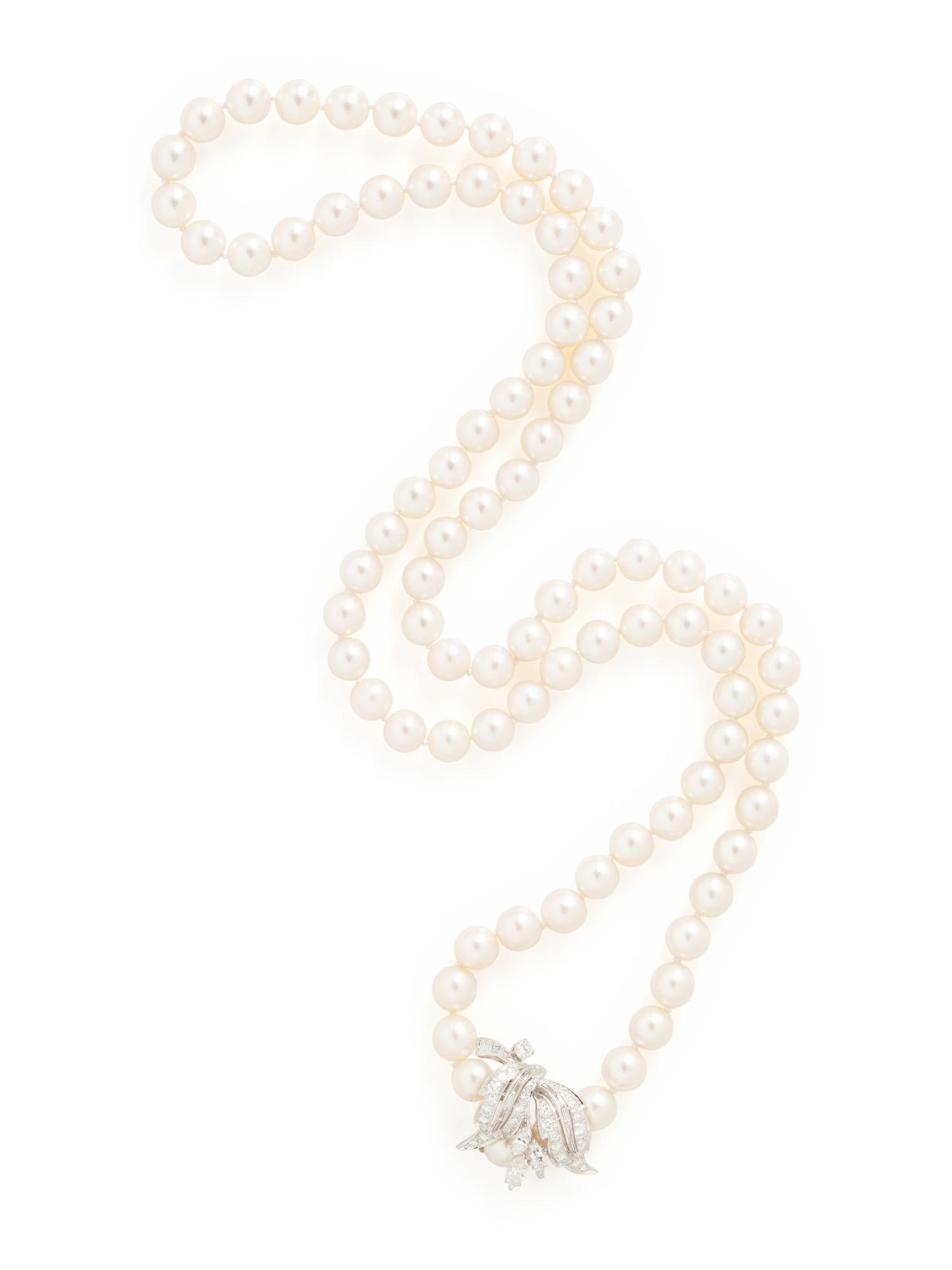 CULTURED PEARL AND DIAMOND NECKLACE