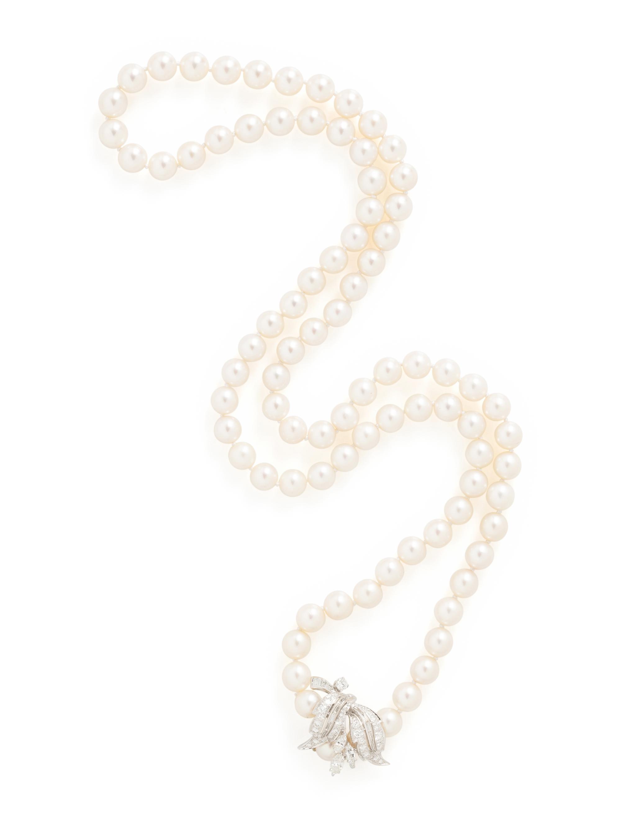 CULTURED PEARL AND DIAMOND NECKLACE