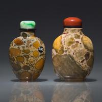 Two Chinese Puddingstone Snuff Bottles, Qing Dynasty, 18th-19th Century — 清中期 抱子石鼻煙壺兩支