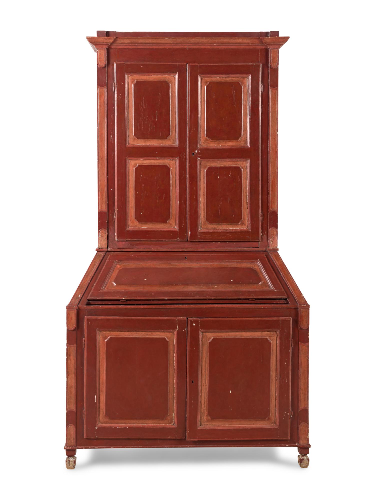 A North European Red-Painted Bureau Cabinet