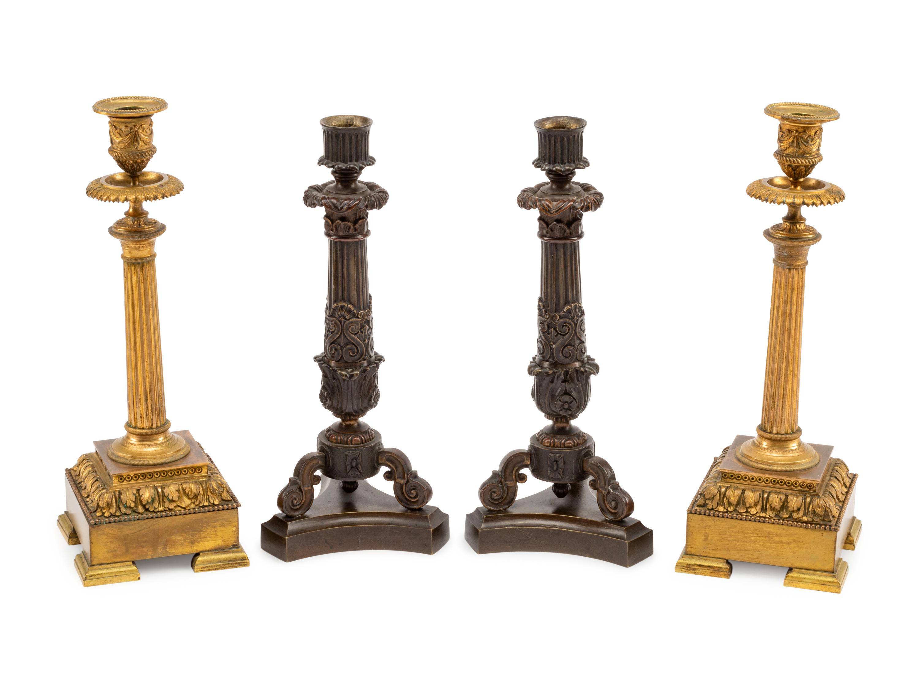 Two Pairs of Continental Bronze Candlesticks