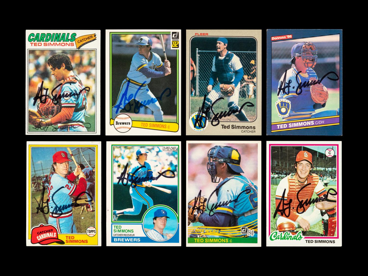 **** REMAINING ITEMS NOW OFFERED IN 376988/26 **** **** BASEBALL CARDS FROM THIS GROUP NOW BEING OFFERED IN #376988/5 *** A Group of 20 Hall of Fame Ted Simmons Signed Autograph Items
