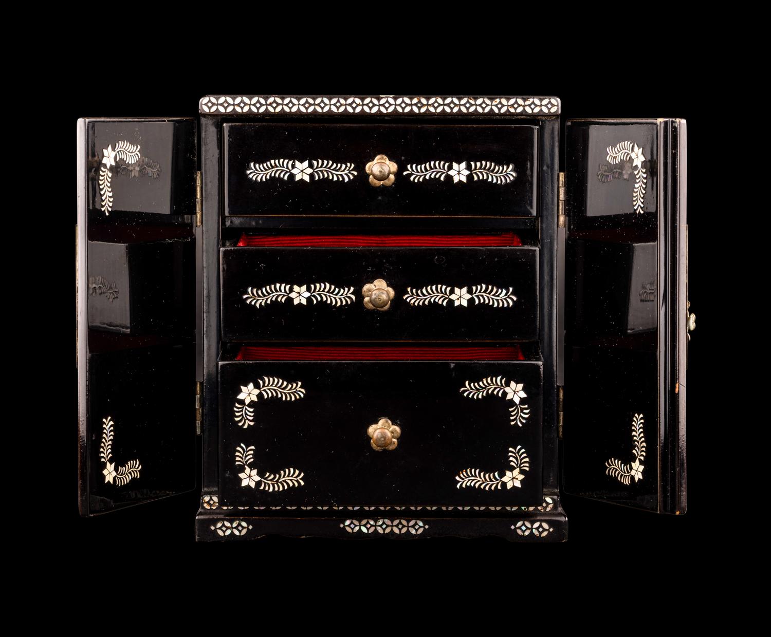Two Inlaid Black Lacquer Table Chests