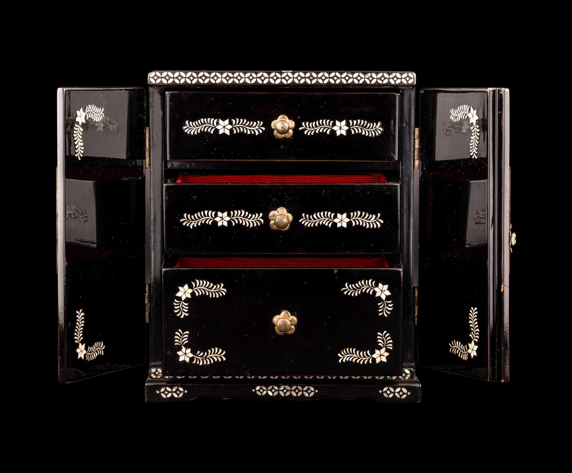 Two Inlaid Black Lacquer Table Chests