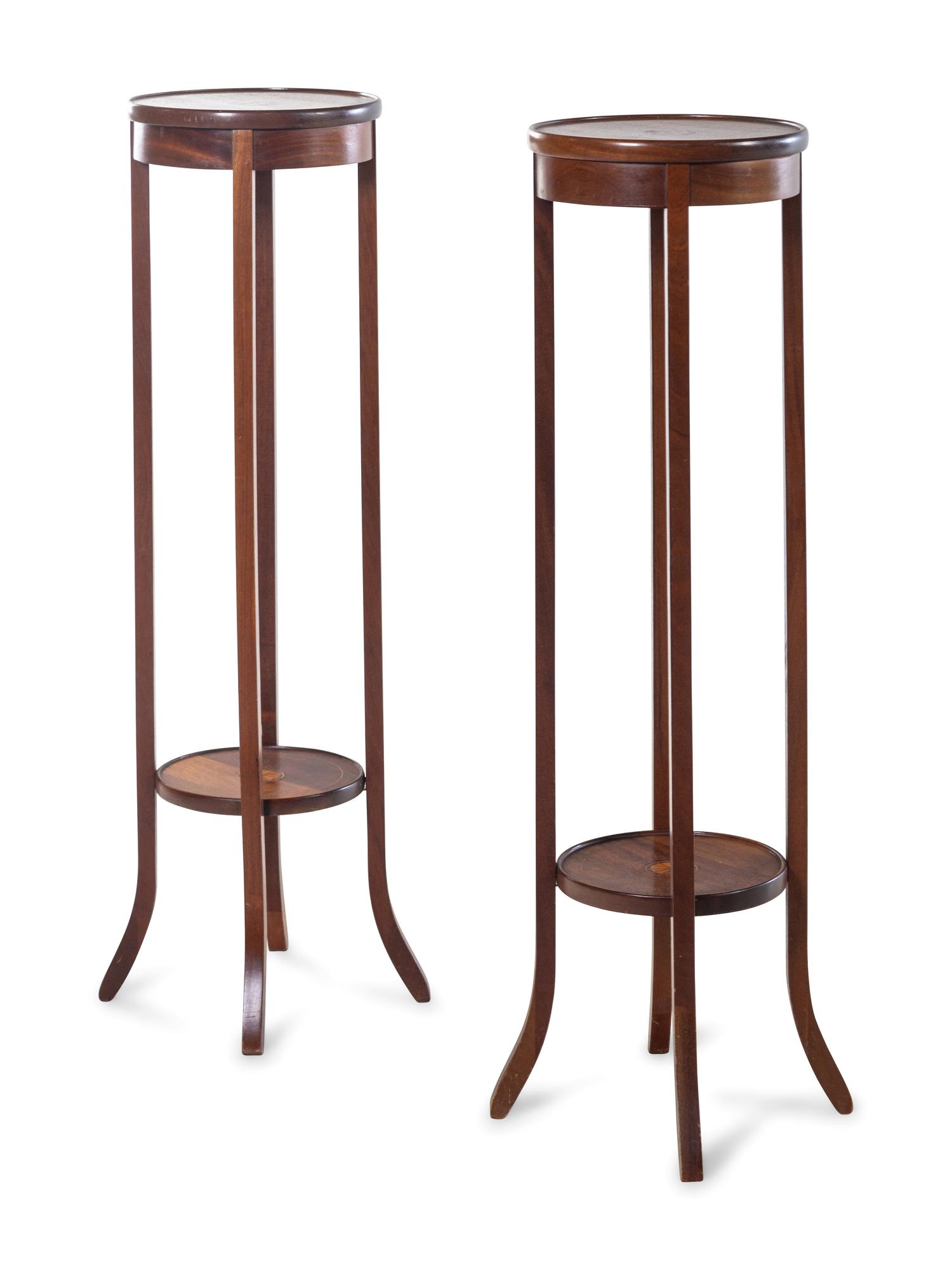 A Pair of George III Style Mahogany and Satinwood Pedestals