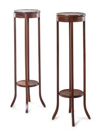 A Pair of George III Style Mahogany and Satinwood Pedestals