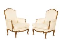 A Pair of Louis XV Style Giltwood Bergères