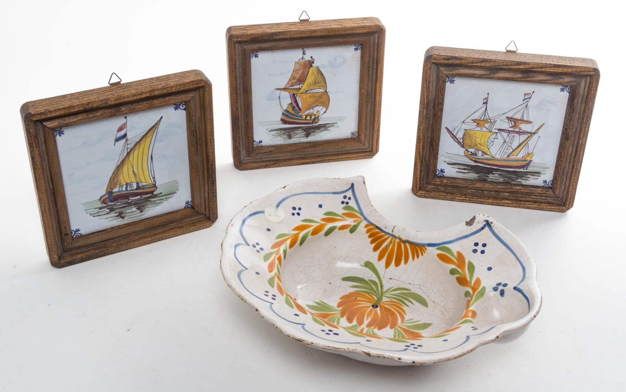 A Group of Four French Pottery Articles Width of serving bowl 10 3/4 inches.