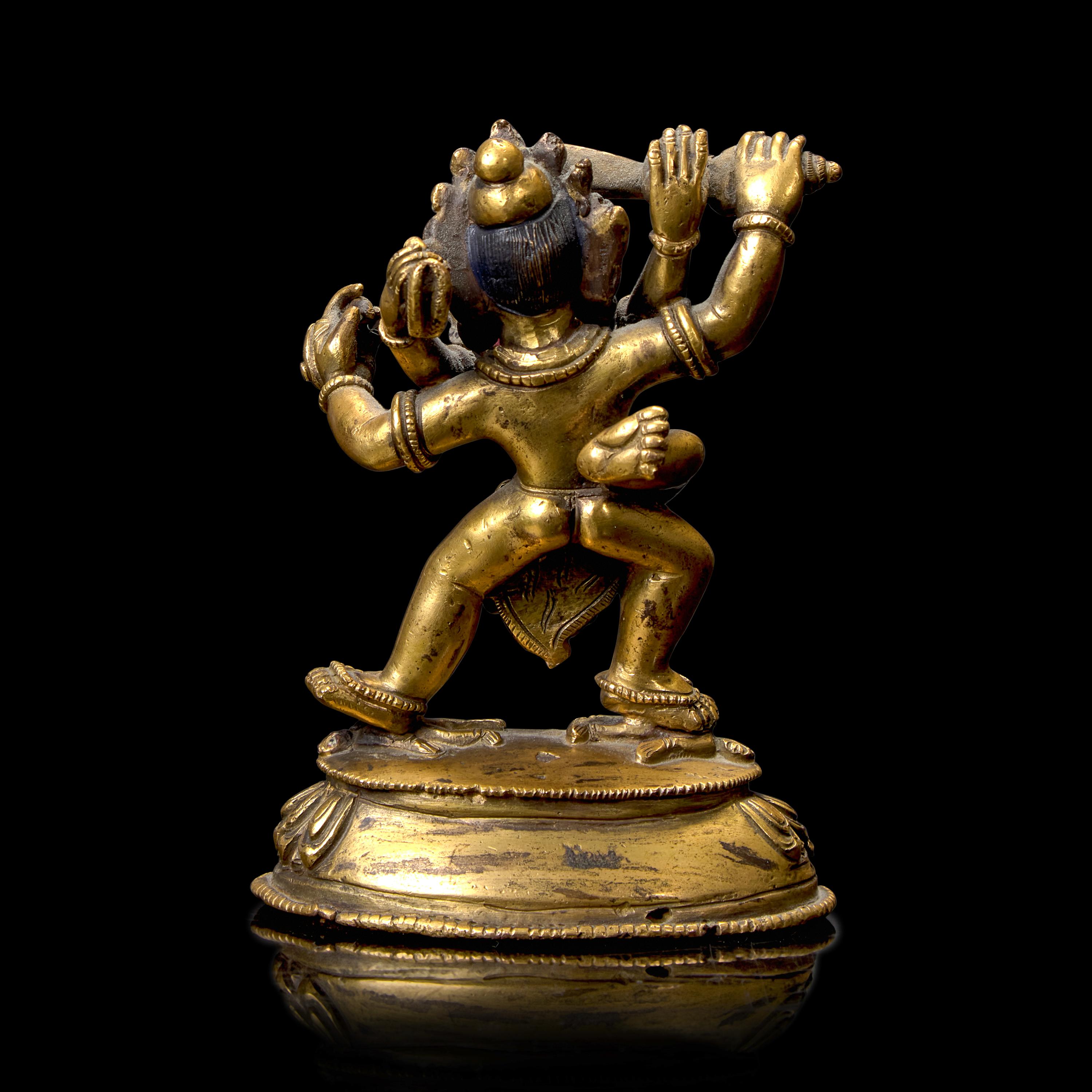 A Small Sino-Tibetan Gilt Bronze Figure of a Mahakala and Shakti 銅鎏金大黑天