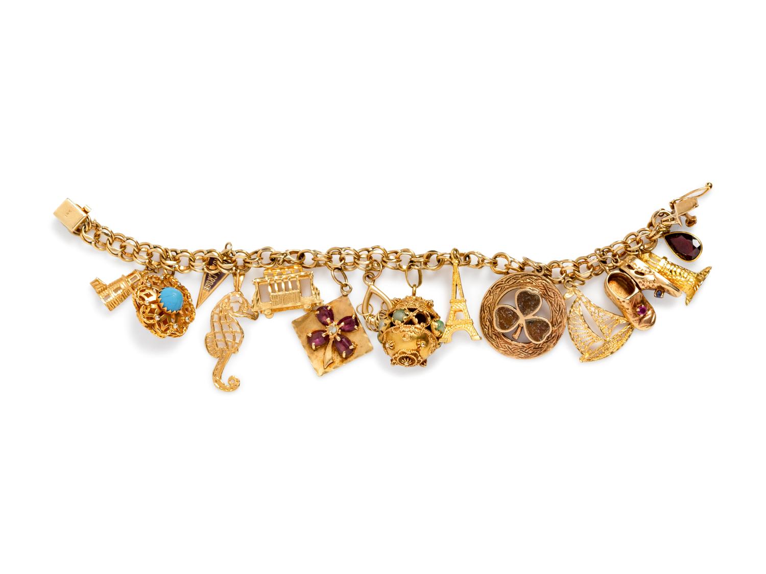 A Yellow Gold Charm Bracelet,