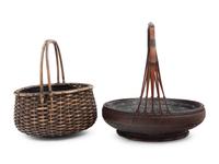 Two Japanese Ikebana Bamboo Flower Arranging Baskets
