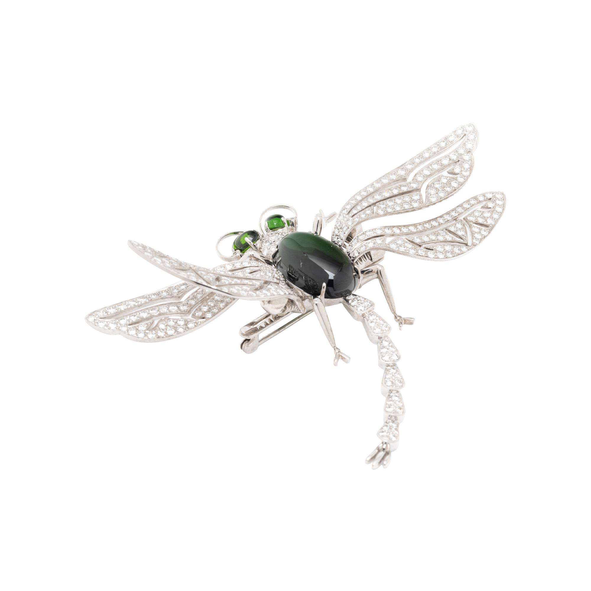TOURMALINE, DIAMOND, AND WHITE GOLD 'EN TREMBLANT' DRAGONFLY BROOCH