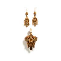 VICTORIAN, BICOLOR GOLD, SEED PEARL AND SAPPHIRE SET