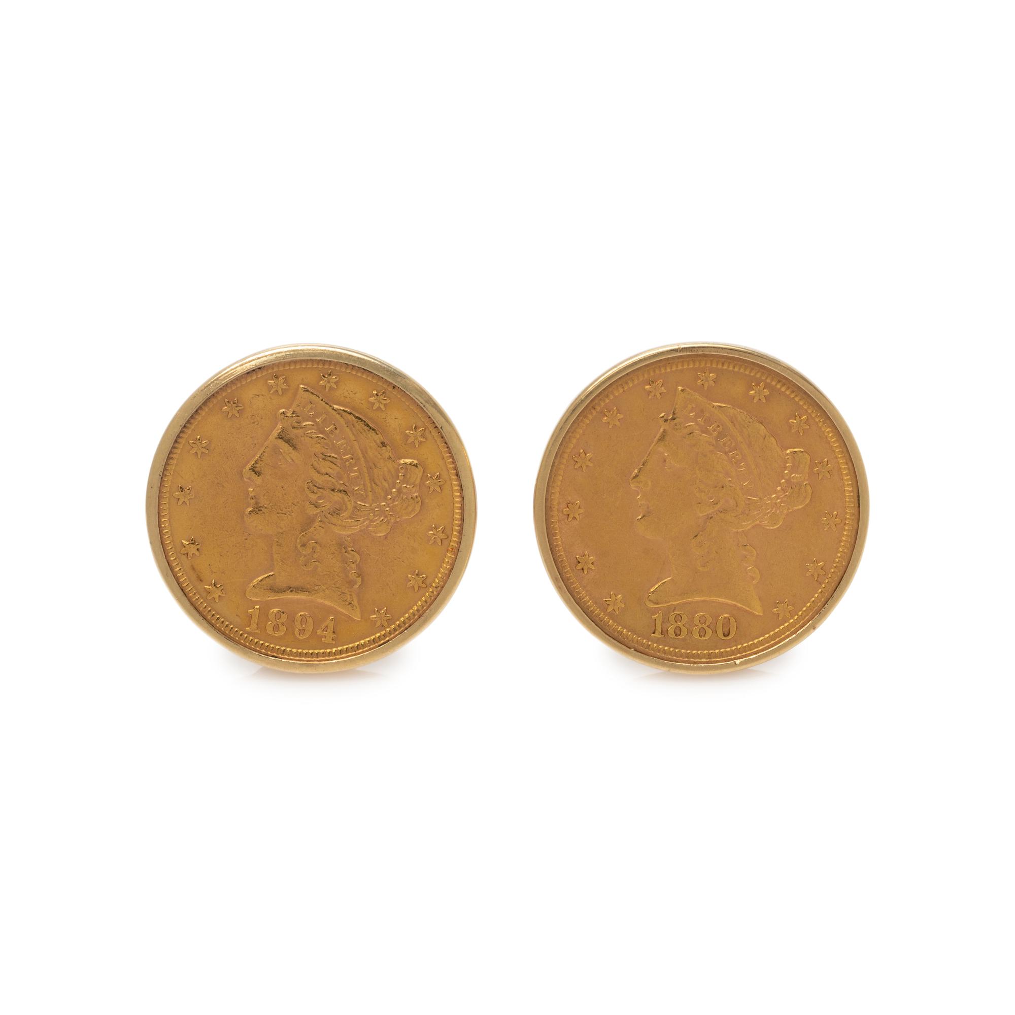 TIFFANY & CO., YELLOW GOLD AND COIN CUFFLINKS