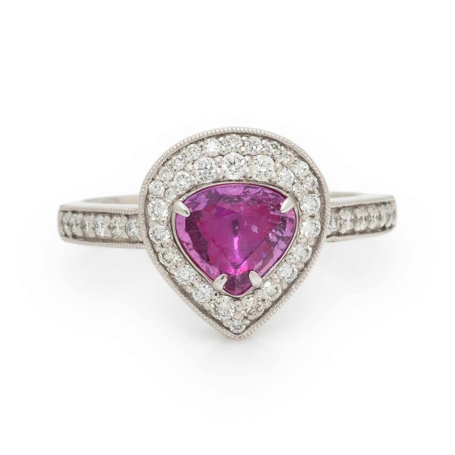 UNHEATED PINK SAPPHIRE, DIAMOND, AND PLATINUM RING