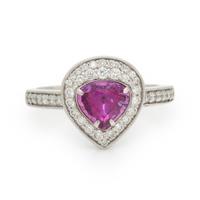 UNHEATED PINK SAPPHIRE, DIAMOND, AND PLATINUM RING