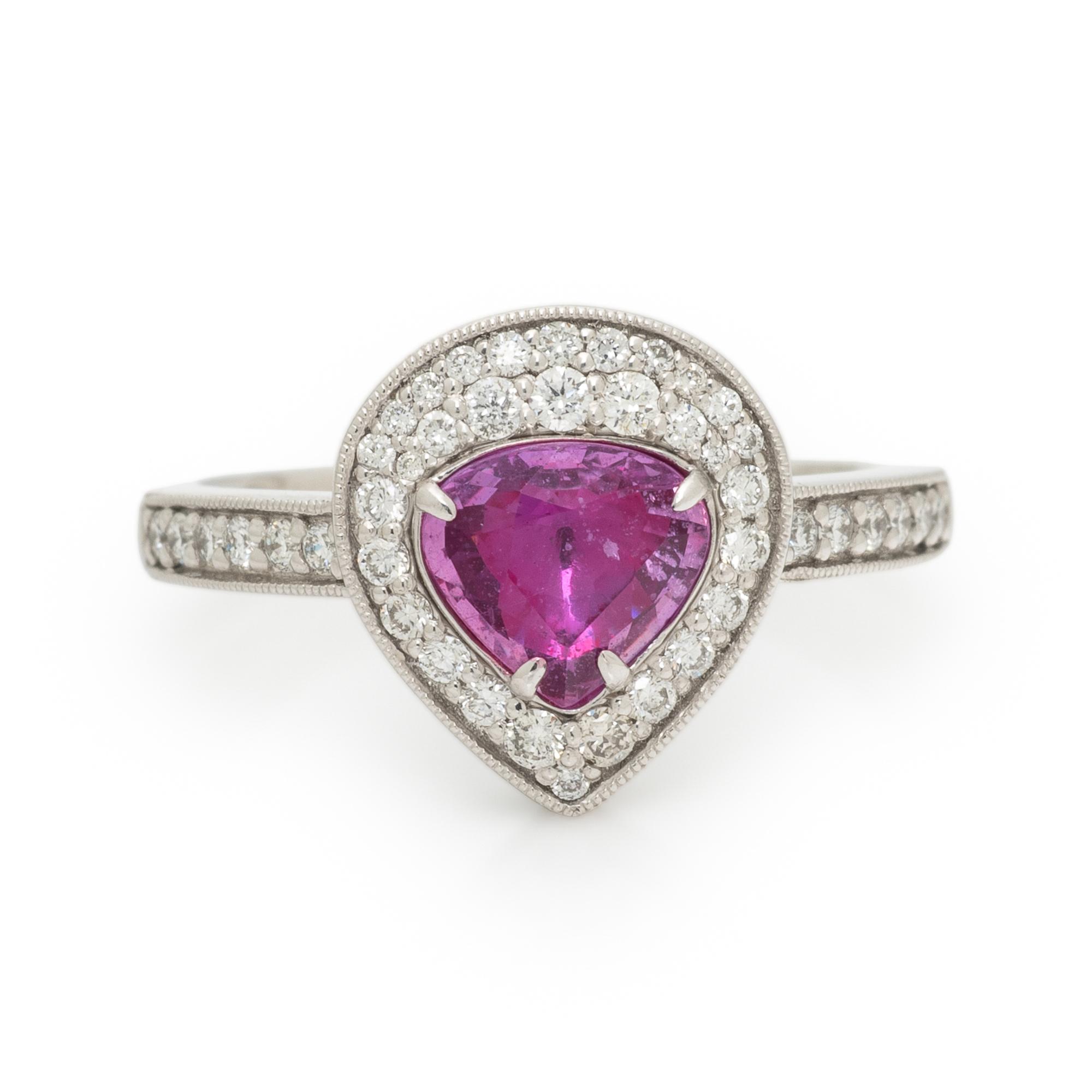 UNHEATED PINK SAPPHIRE, DIAMOND, AND PLATINUM RING