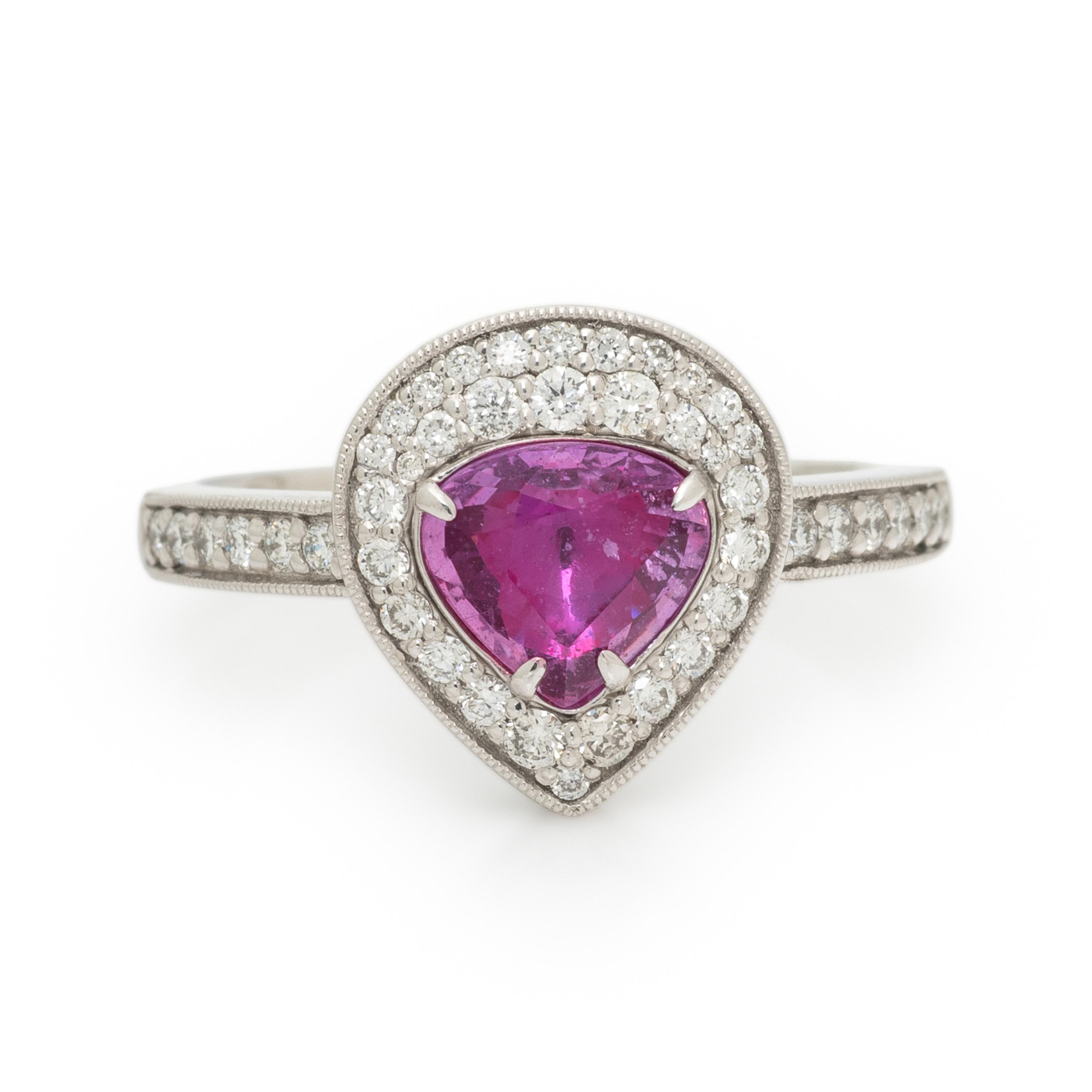 UNHEATED PINK SAPPHIRE, DIAMOND, AND PLATINUM RING