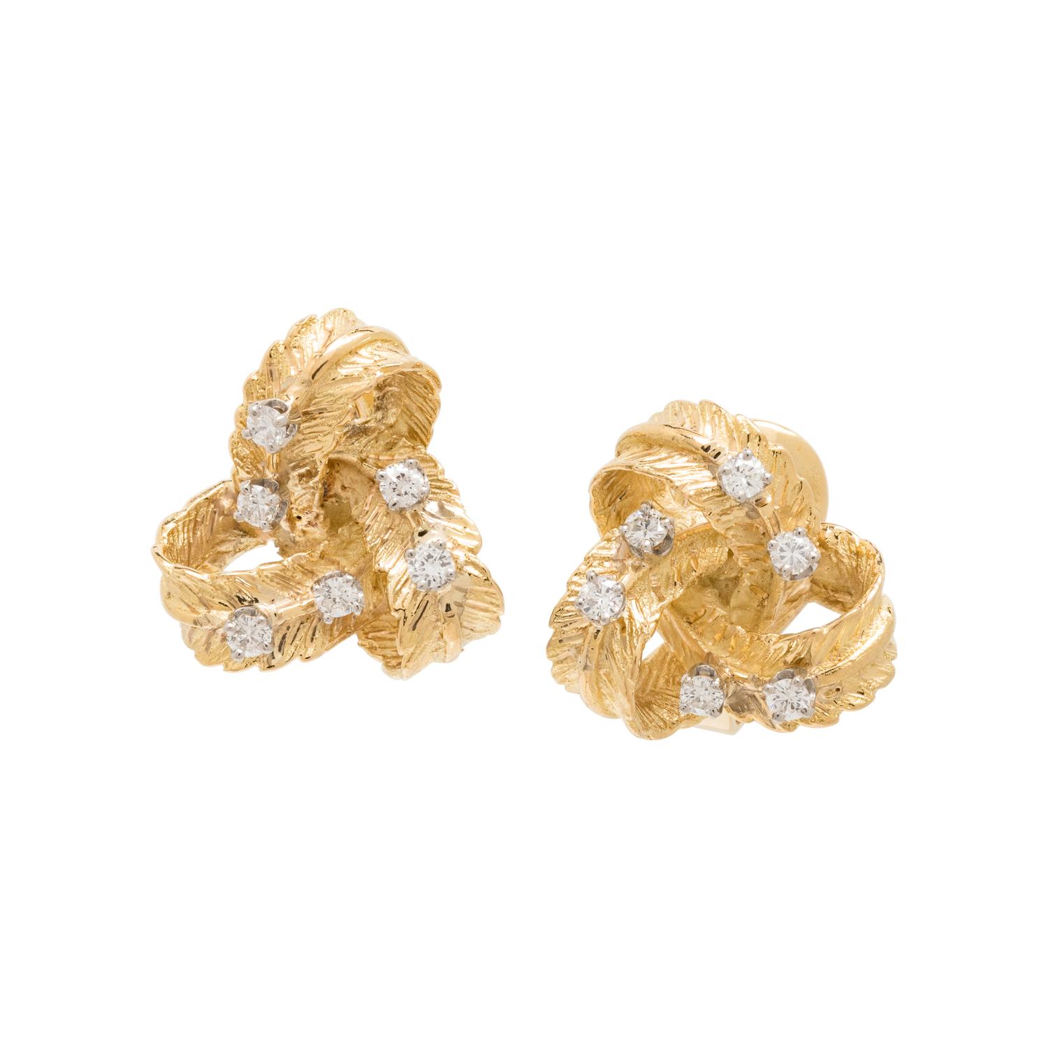 YELLOW GOLD AND DIAMOND KNOT EARRINGS