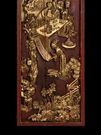 Two Pairs of Chinese Gilt and Red Lacquered Wood Panels