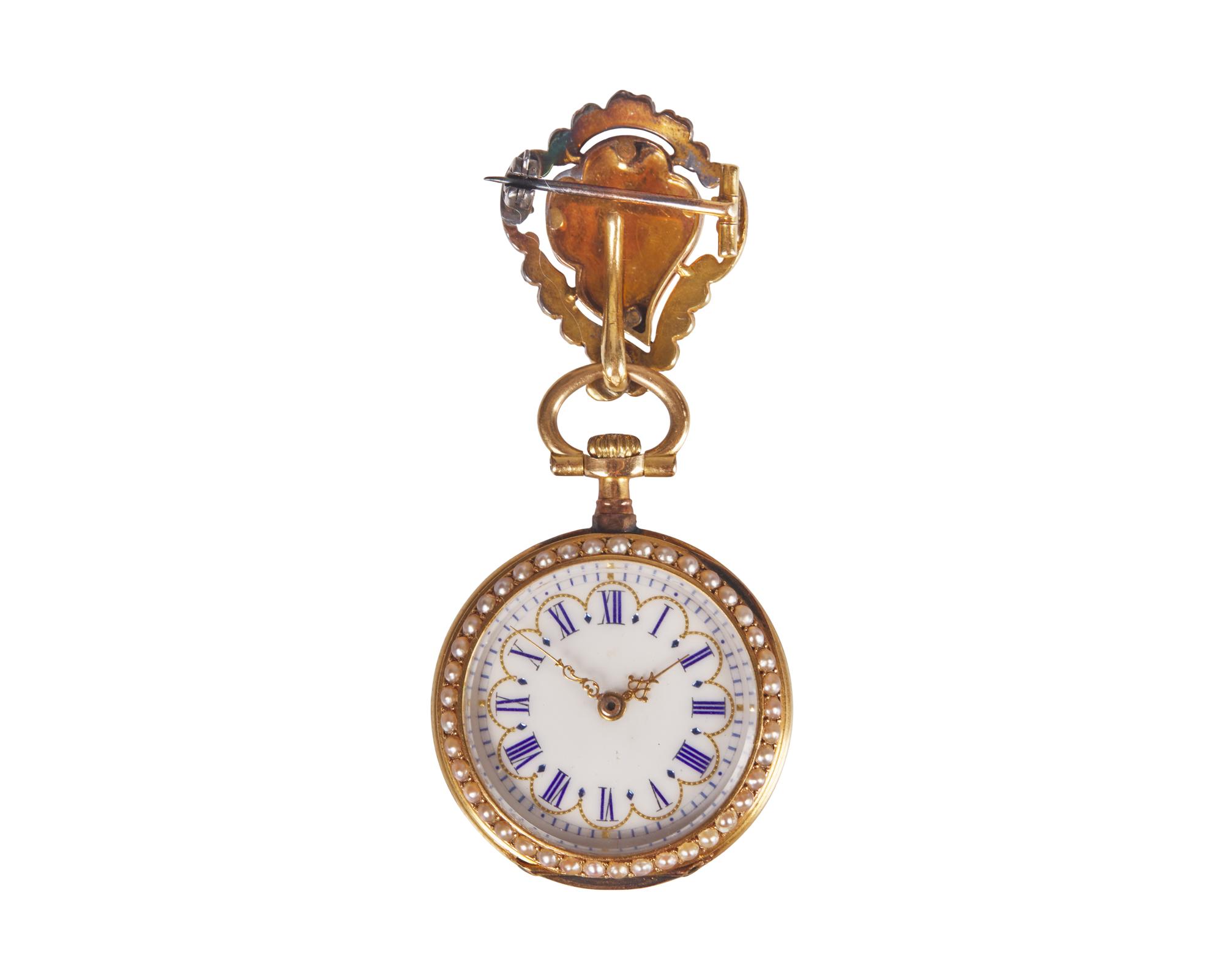 An 18 Karat Yellow Gold and Enameled Pocket Watch