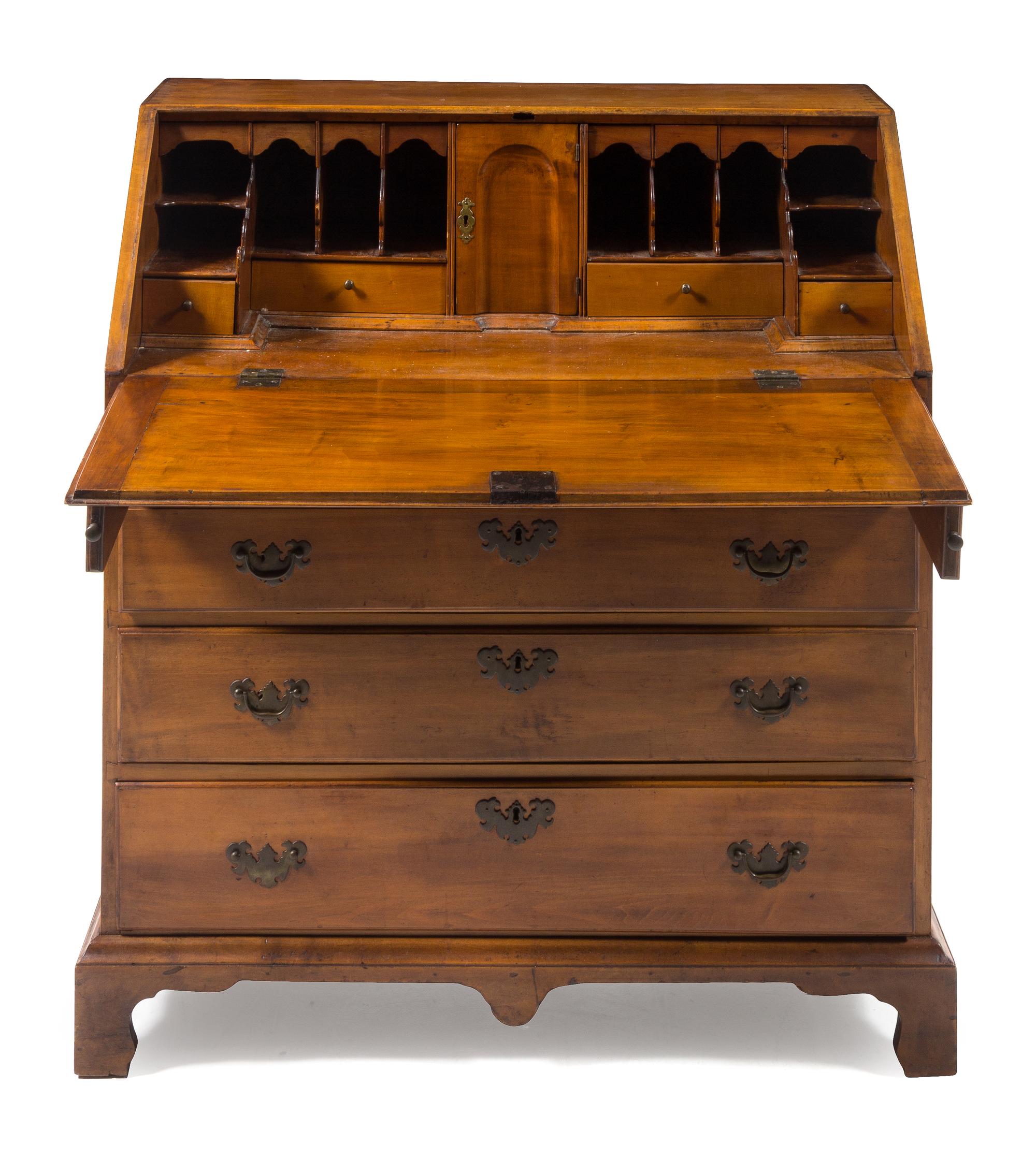 A Chippendale Cherry Slant-Front Desk Height 40 x width 35 5/8 x depth 20 inches. — NEW ENGLAND, 18TH CENTURY