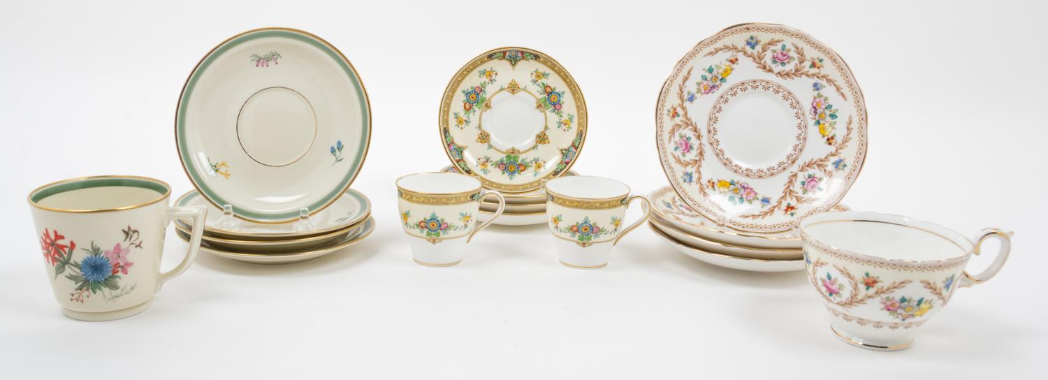 Three Porcelain Cups and Saucer Sets Height of tallest cup 2 3/4 inches. — 20TH CENTURY