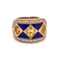 CITRINE, DIAMOND AND ENAMEL RING