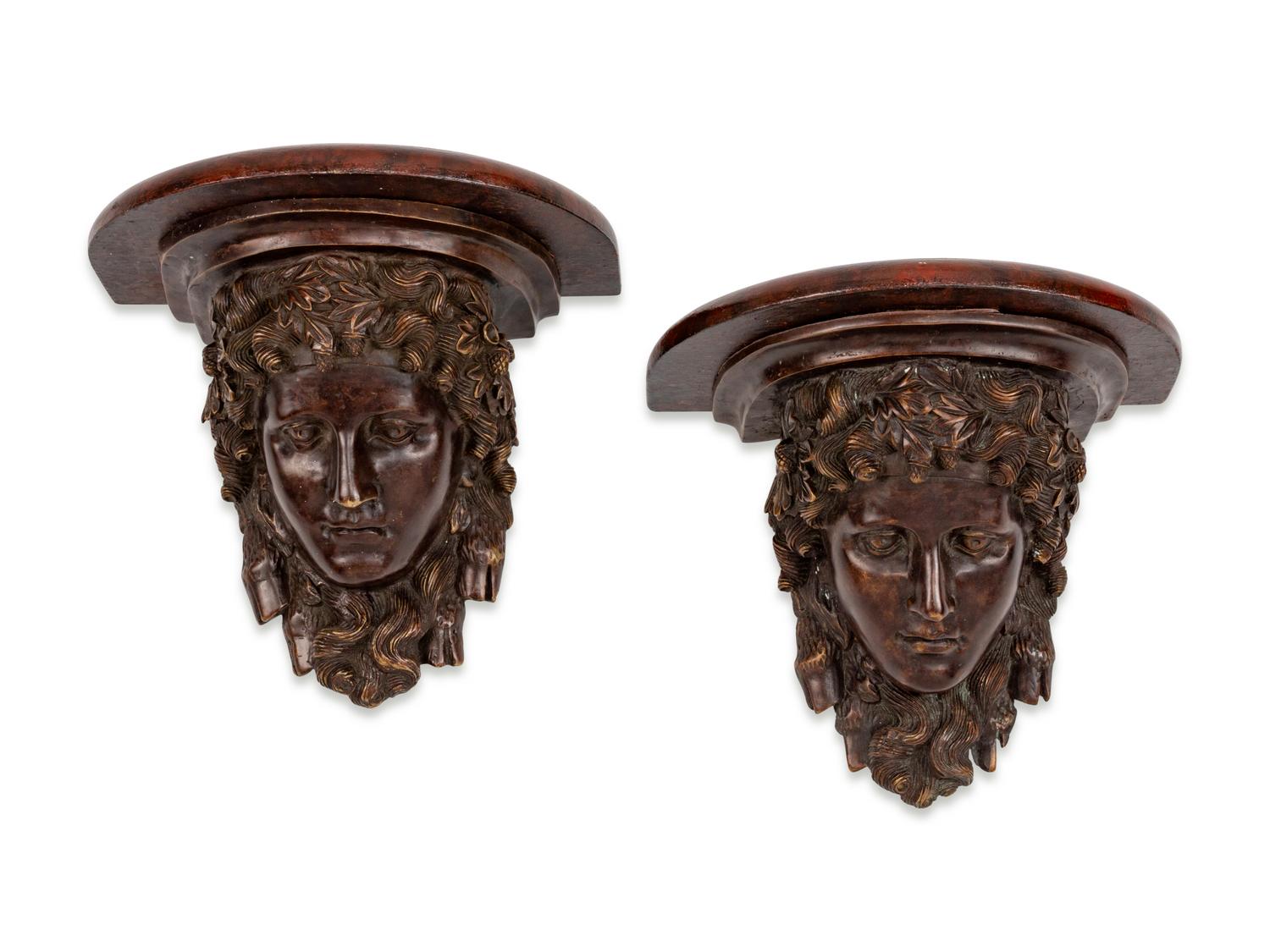 A Pair of Neoclassical Style Patinated Bronze Brackets