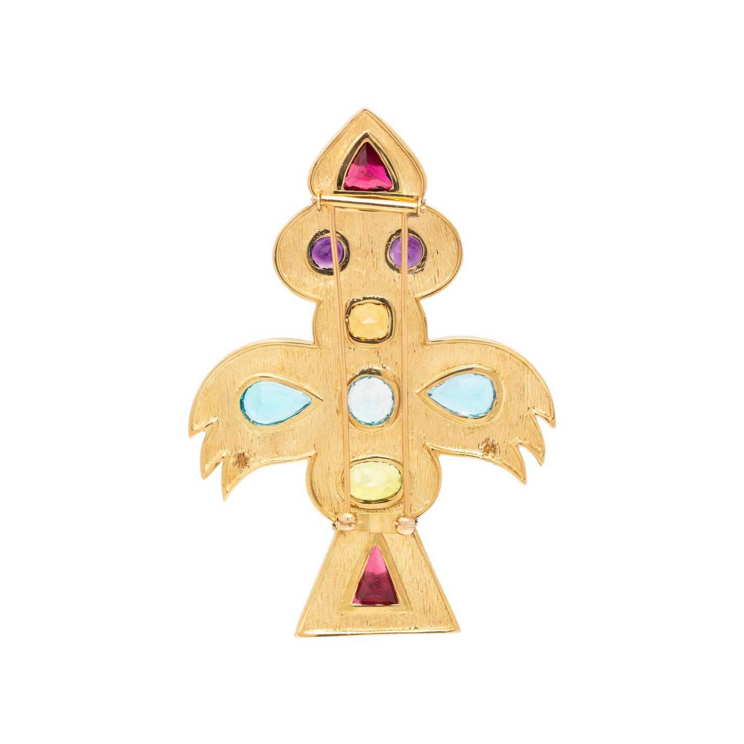 YELLOW GOLD AND MULTIGEM 'THUNDERBIRD' BROOCH