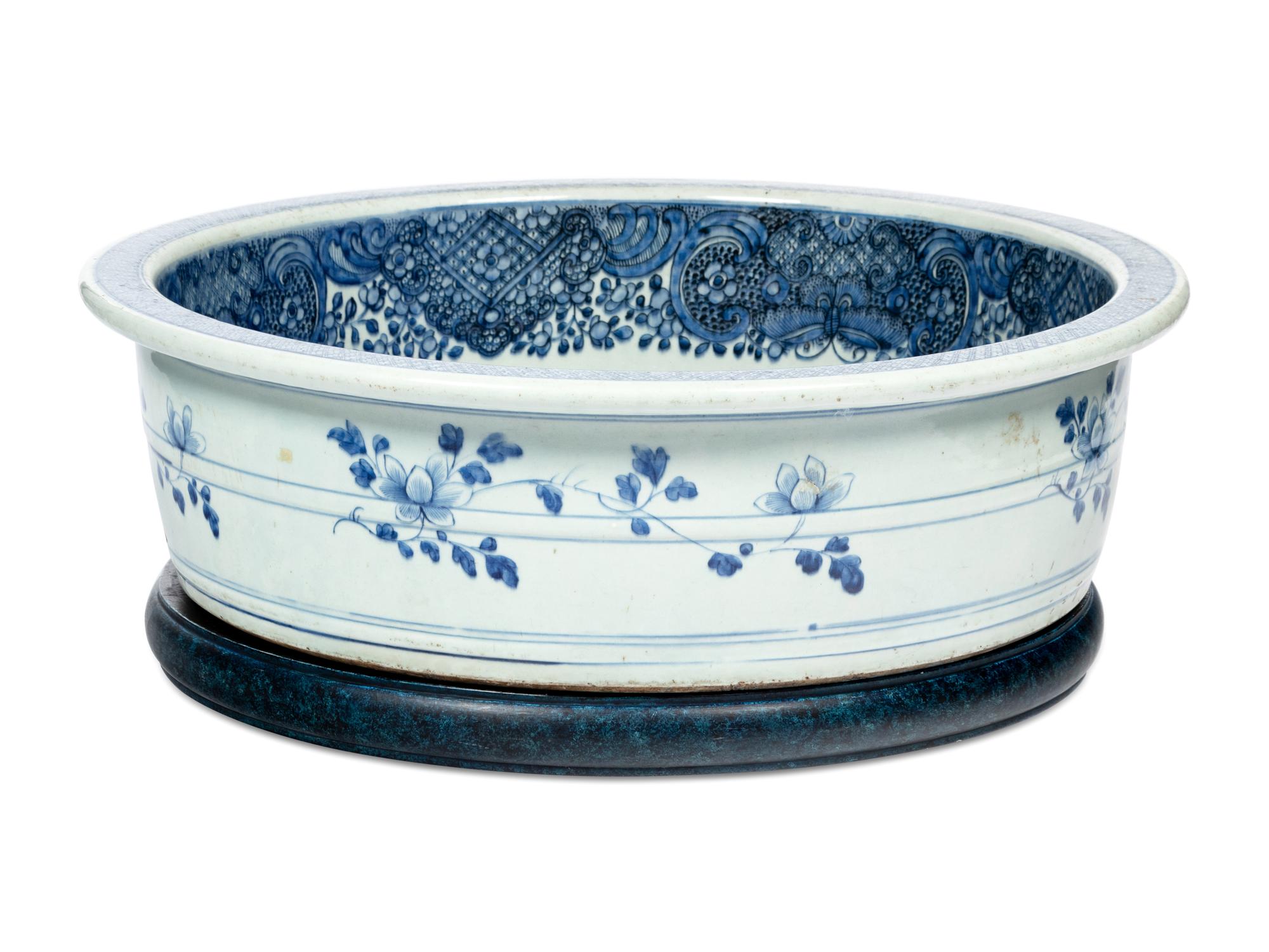 A Large Chinese Export Blue Canton Porcelain Basin