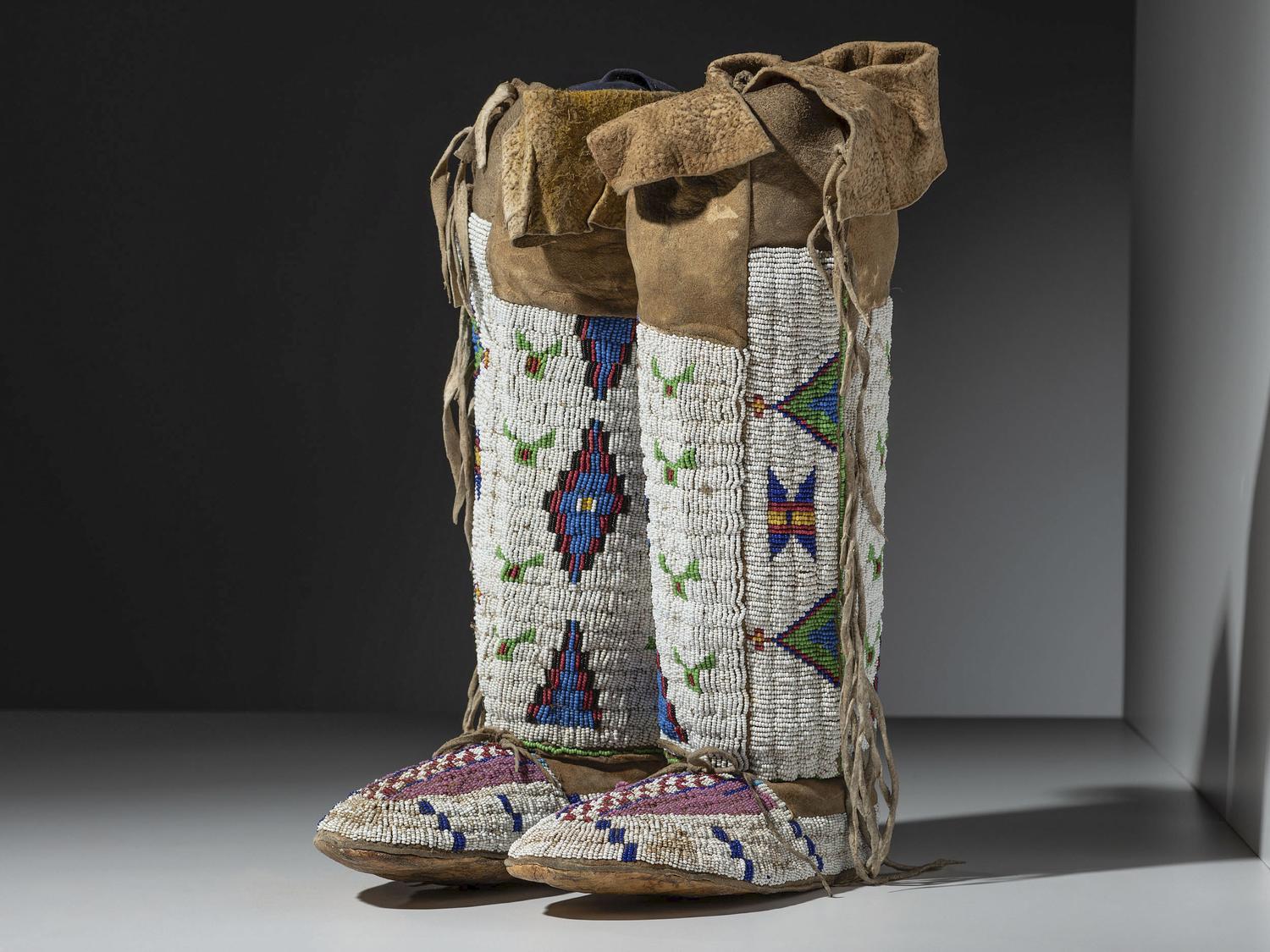 Sioux Beaded Hide Leggings and Moccasins