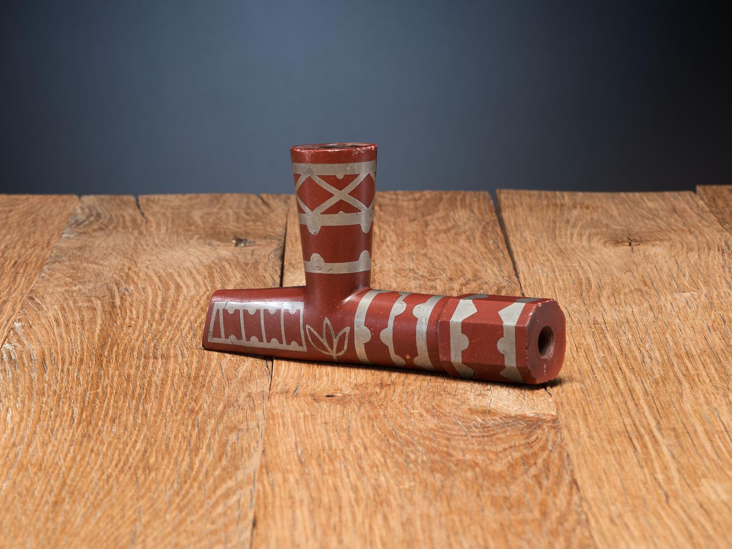 Great Lakes Catlinite Pipe, with Lead Inlay