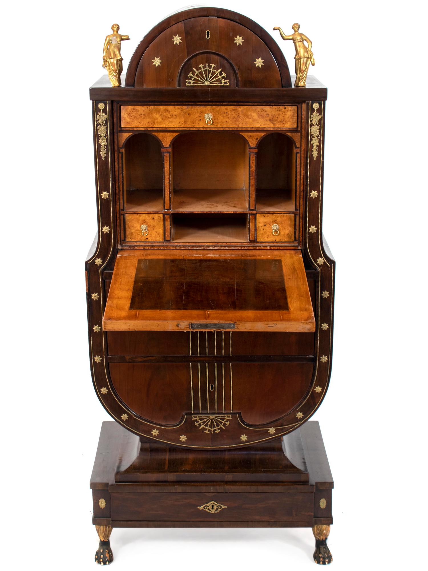 An Austrian Biedermeier Diminutive Gilt Metal Mounted Walnut Secretaire a Abbatant — EARLY 19TH CENTURY