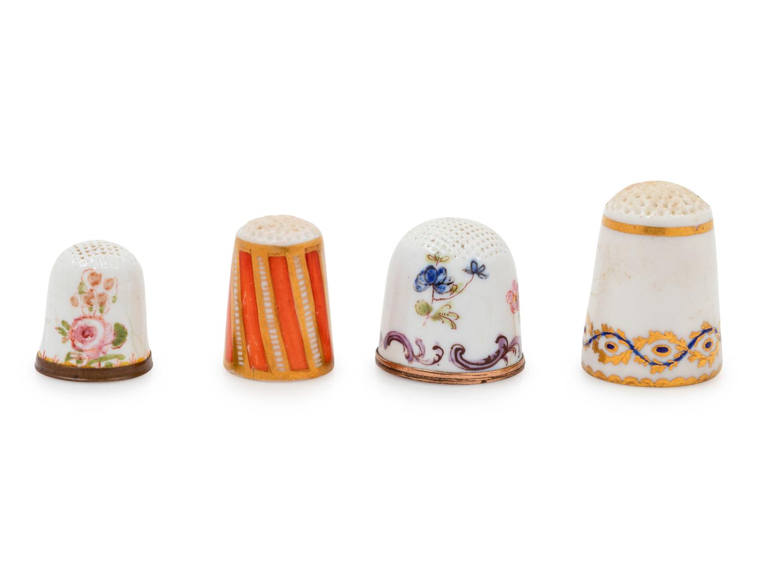 Four English Painted Porcelain Thimbles
