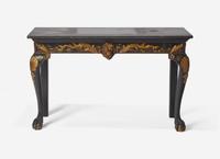 A George II Style Parcel Gilt and Black Japanned Marble-Top Console Table