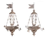 A Pair of Mexican Colonial Silver Four-Light Chandeliers