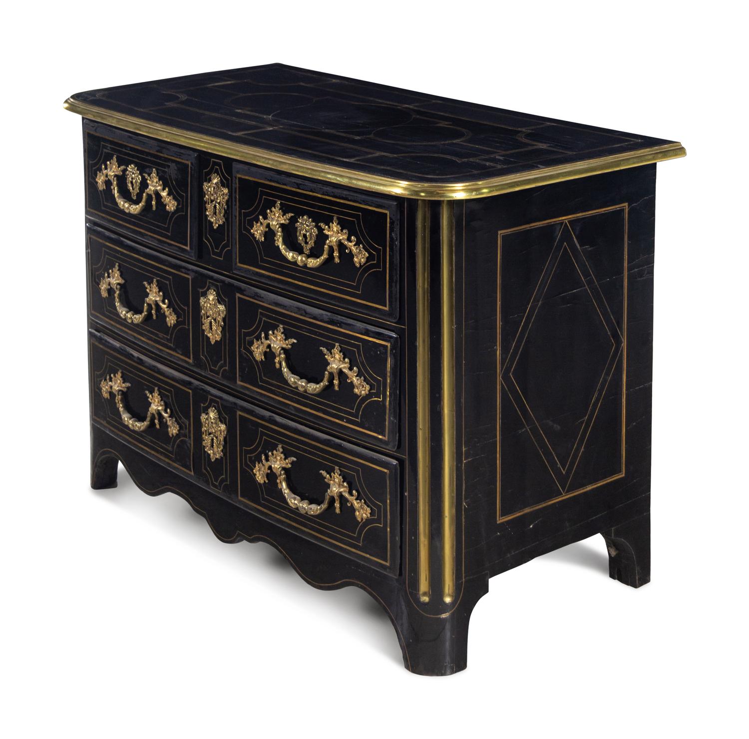 A Régence Gilt Bronze Mounted Ebony Commode