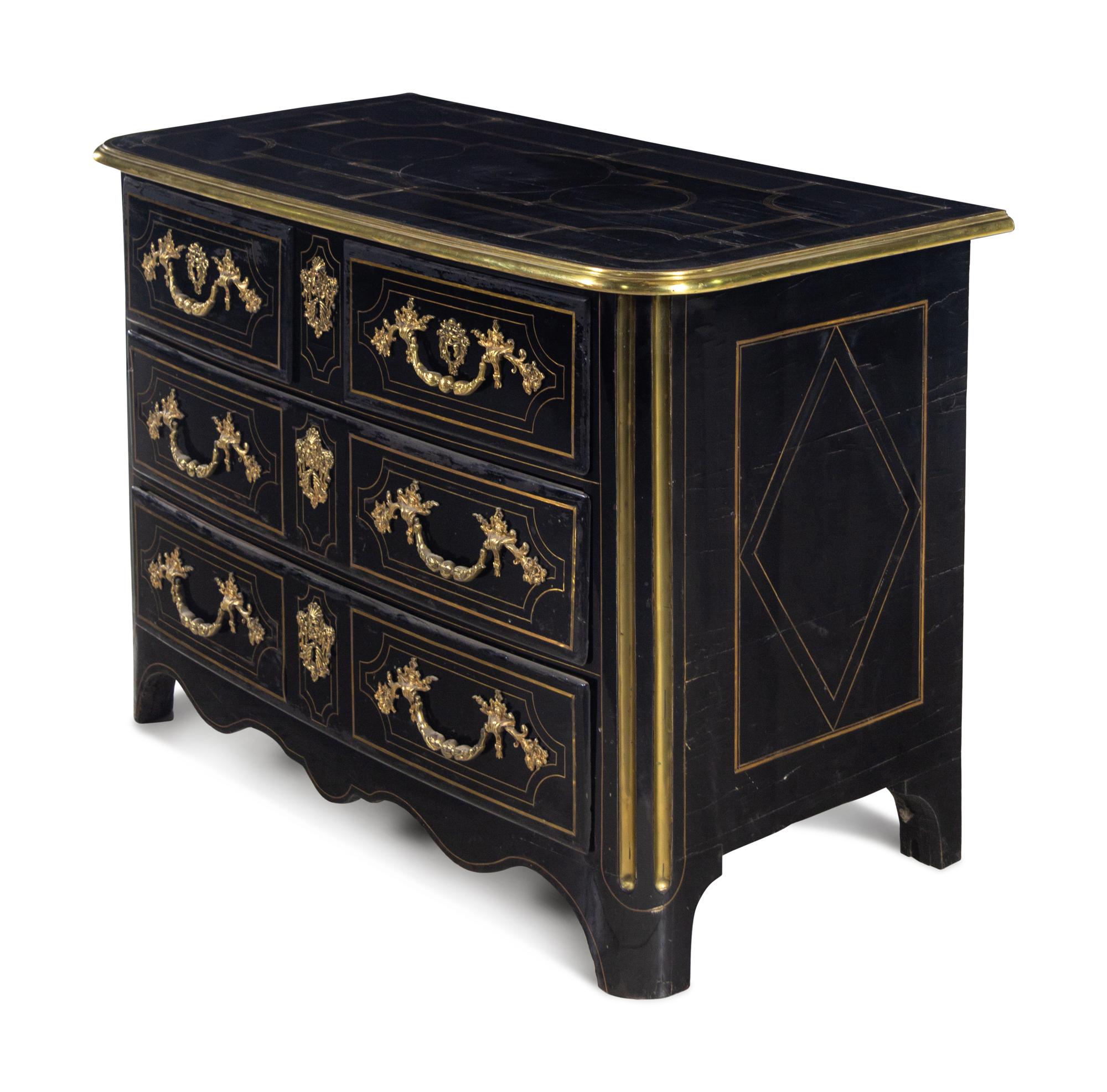 A Régence Gilt Bronze Mounted Ebony Commode