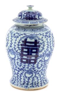A Large Chinese Blue and White Covered Jar Height 17 inches. — 19TH CENTURY